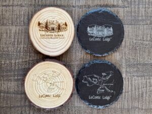 four wooden coasters